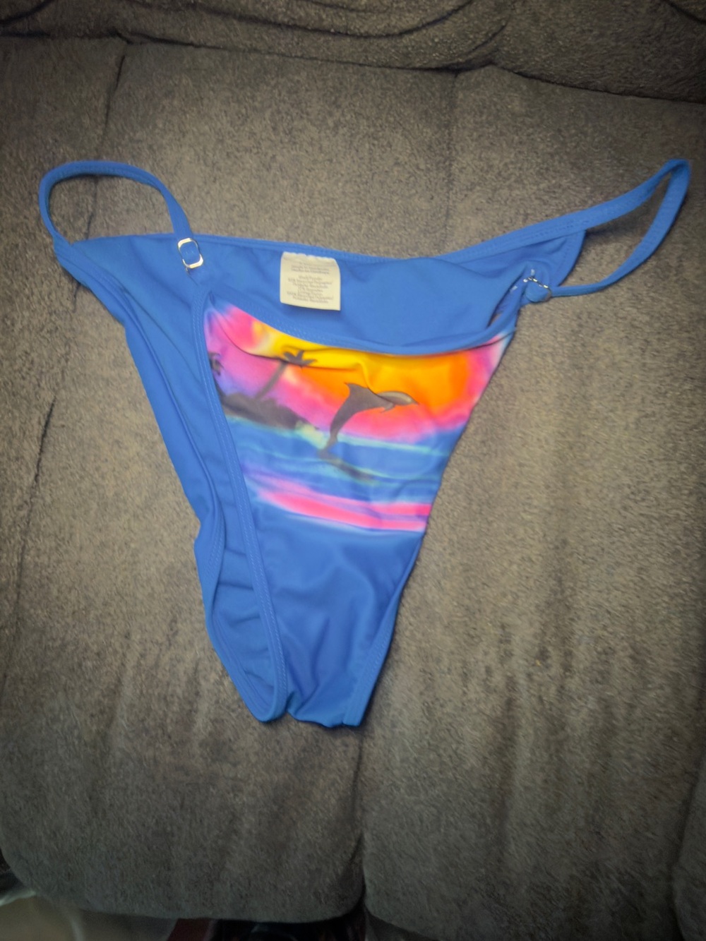 No Boundaries Blue Bikini Bottom with Sunset Dolphin Panel Size Large